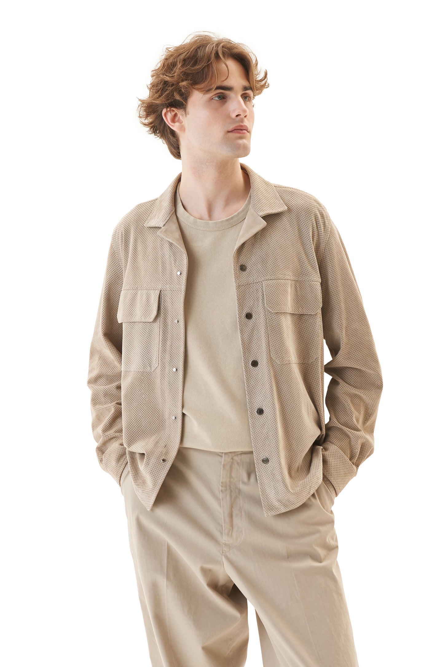 PERFORATED SUEDE OVERSHIRT